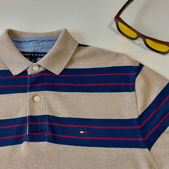 Tommy Hilfiger 👌 Classic Fit Stripped Polo Medium - Picture 4 of 13